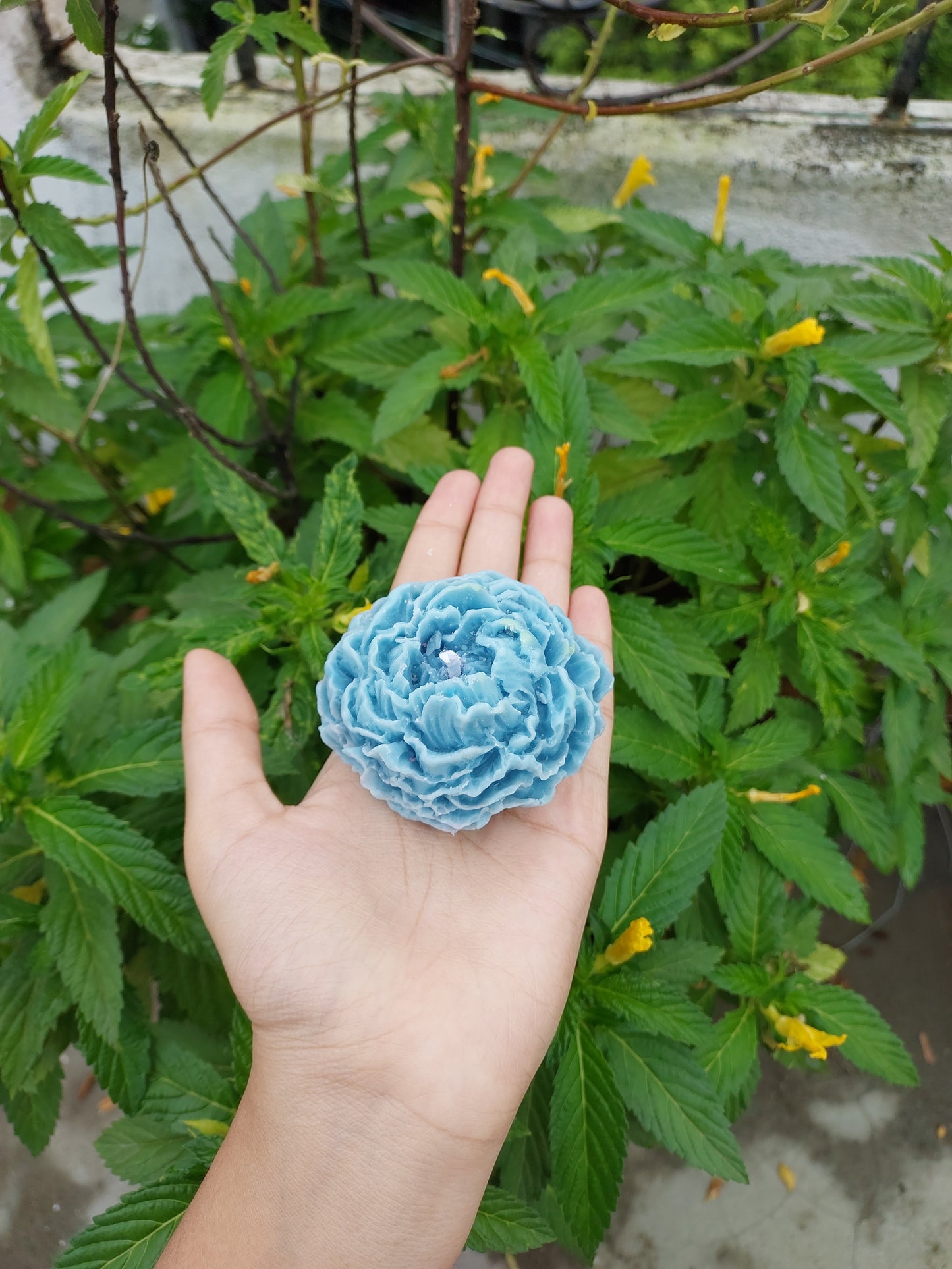 Handmade peony flower candle soy paraffin blend India