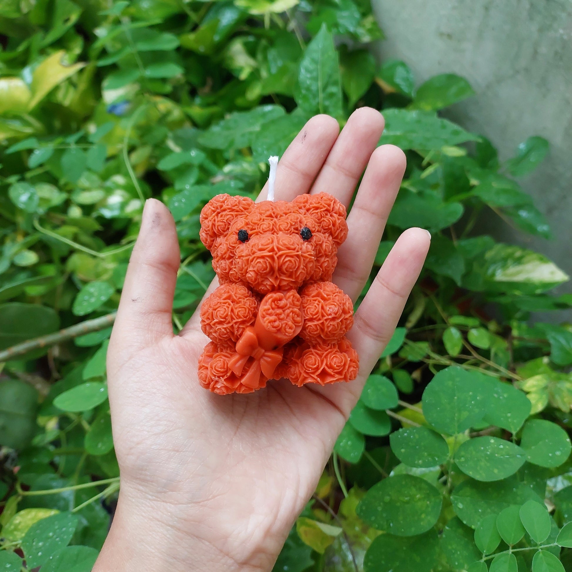 Handcrafted teddy bear rose candle scented slow burn